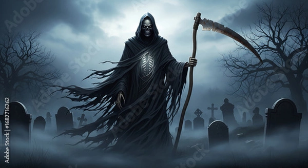 Fototapeta Grim Reaper Cemetery Night.