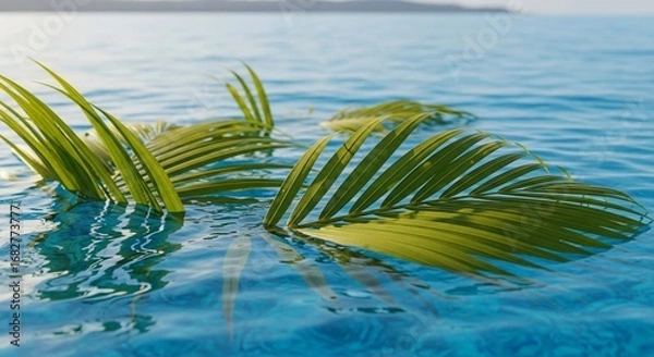 Obraz Palm fronds floating in crystal clear turquoise water on a sunny day.