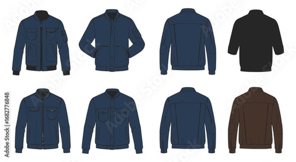 Fototapeta Collection of various blue and brown jackets from different angles and colors