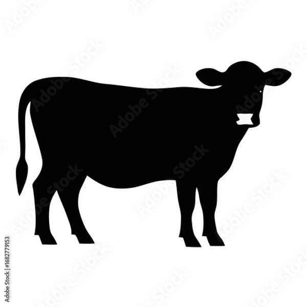 Obraz Vector art of black cow silhouette, a simple graphic representation of farm animal in vector format