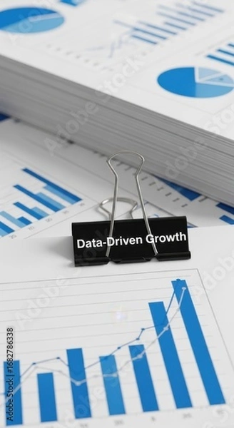 Fototapeta Black binder clip on financial charts showing data driven growth business growth analytics
