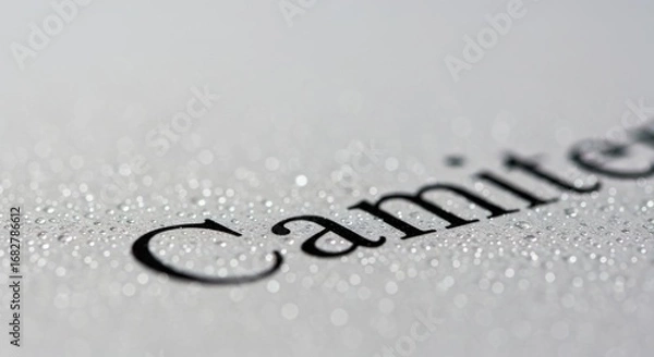 Fototapeta Black text on white surface with water droplets word