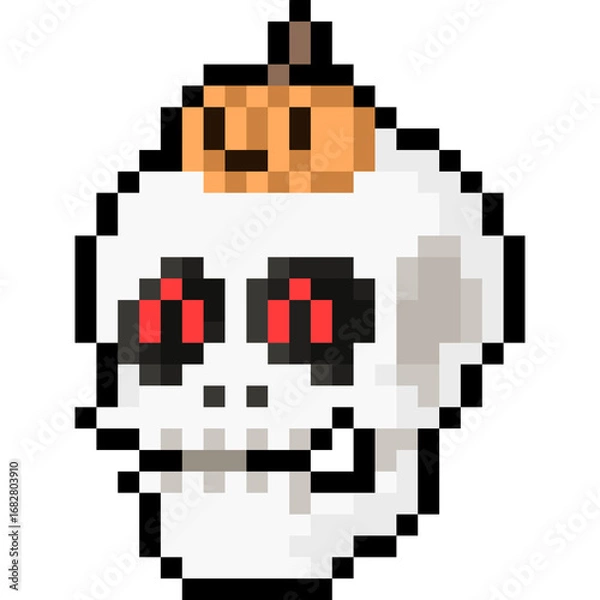 Obraz Cartoon Pixel Skull Head With Pumpkin
