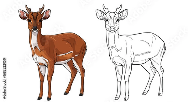Fototapeta Unique Barking Deer Coloring Page with Outline and Colored Versions for Learning Fun