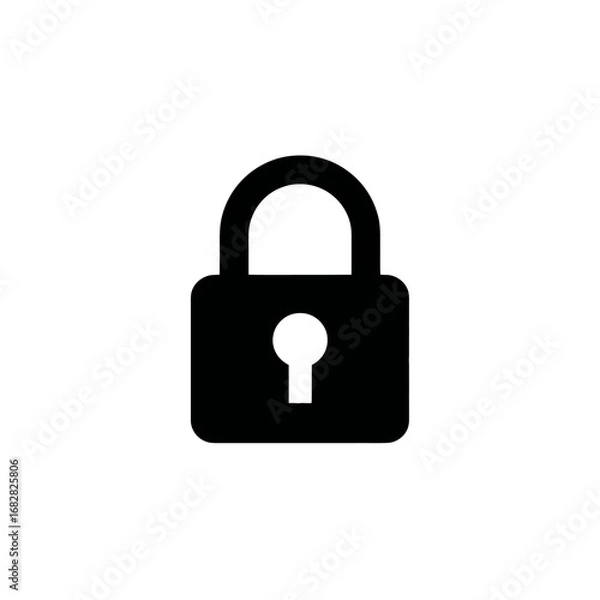 Fototapeta Minimalist black padlock icon for digital security and password protection. Simple flat vector illustration of a closed lock symbol for privacy and safety concepts