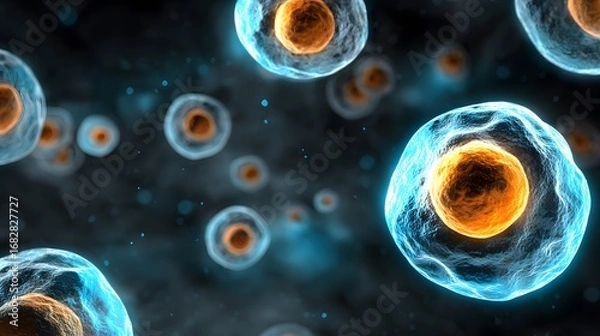 Fototapeta Glowing molecular structures of fat cells against a cosmic background, representing dietary impact.