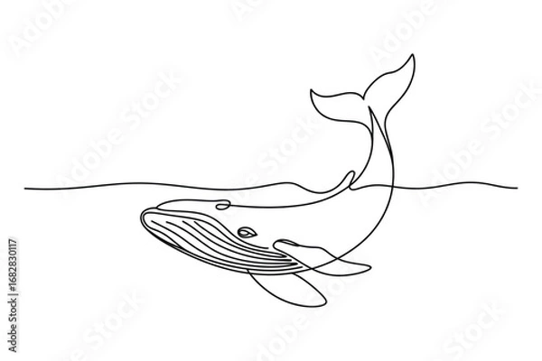 Fototapeta Continuous Line Drawing of a Whale | Vector Art of a Marine Animal