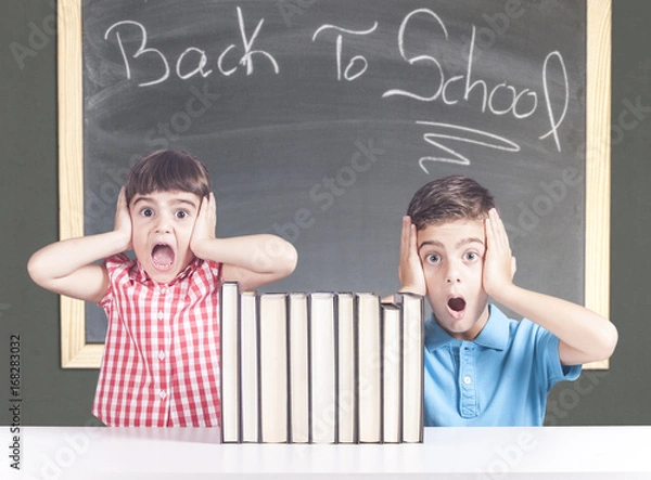 Obraz Funny back to school concept with elementary school kids