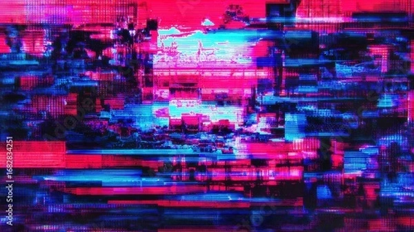 Fototapeta Digital glitch effect with neon distortion and futuristic abstract style, high-resolution modern wallpaper design