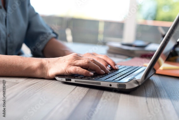 Obraz Female hands using a laptop