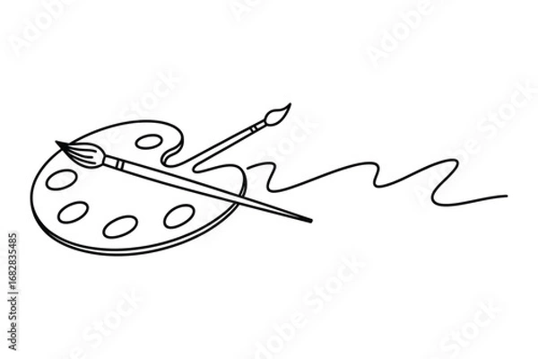 Fototapeta Continuous Line Art of Painting Palette | Editable Stroke Artist Tool Vector