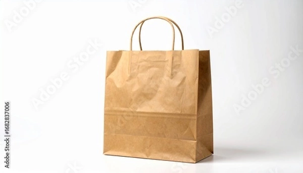 Obraz Generated imisolated empty blank brown paper shopping bag on white backgroundage