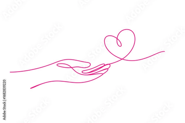 Fototapeta One Line Drawing of Hand Releasing Heart | Editable Stroke Love Concept Vector