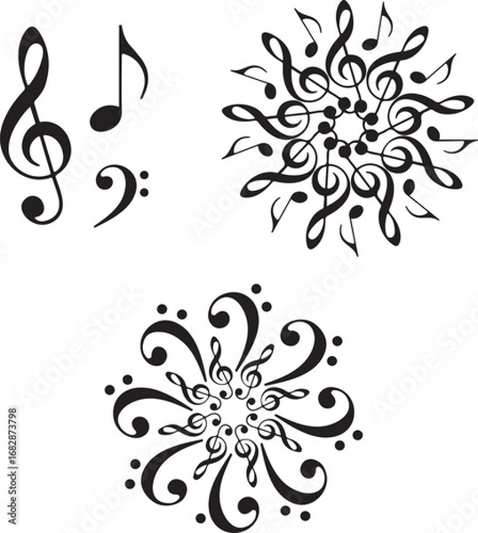 Fototapeta Elegant Black and White Musical Note Mandala Designs: Vector Graphics for Print and Web