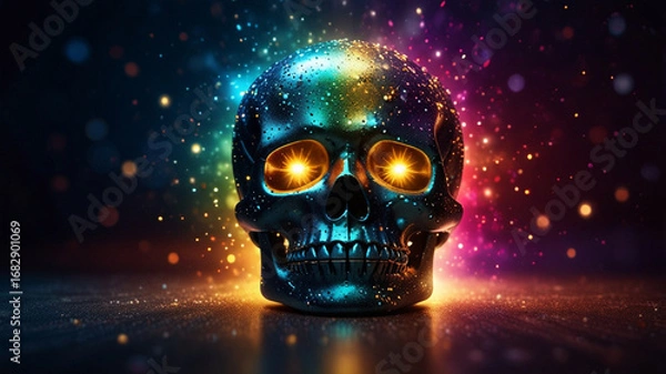 Obraz Glowing skull in the dark – neon horror art