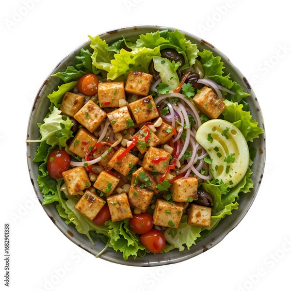 Fototapeta Fresh Vegetables salad with grilled tofu isolated on white and transparant background