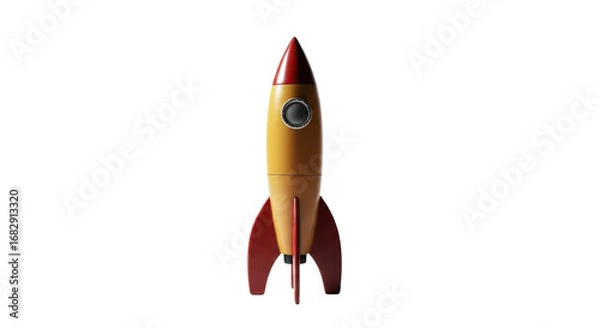 Fototapeta Retro rocket ship stands ready for launch. Nostalgic aerospace, classic science fiction, vintage technology, childhood dreams, adventure