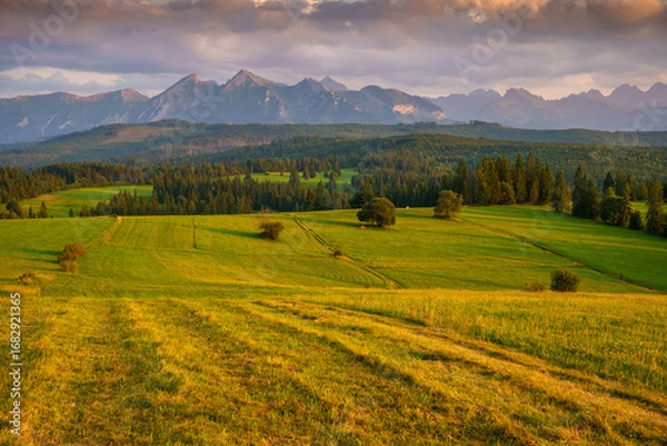 Fototapeta Scenic Landscape with Mountains and Fields