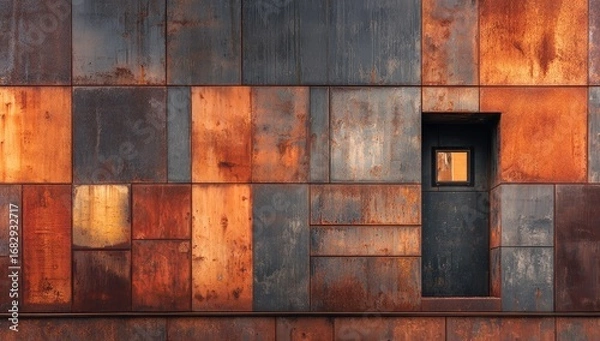 Fototapeta Rustic metal panels with a recessed window