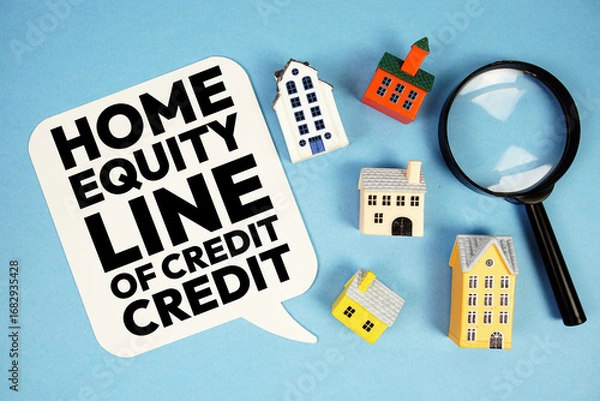Obraz HELOC Home Equity Line Of Credit text with house models on blue background