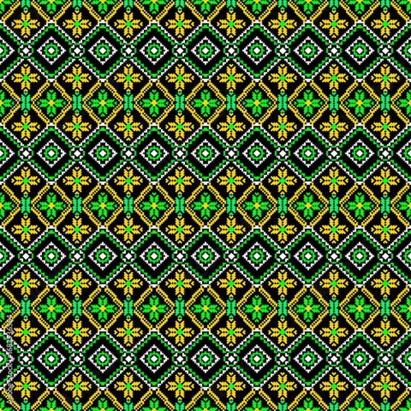 Fototapeta seamless geometric pattern
The symmetrical layout and handcrafted pixel texture evoke ethnic textile aesthetics, making it ideal for use in fabric prints, wallpapers, packaging, and cultural-themed