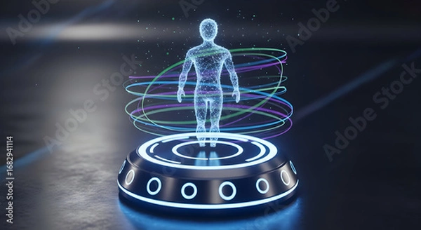 Obraz Futuristic Hologram of Human Body on Display.