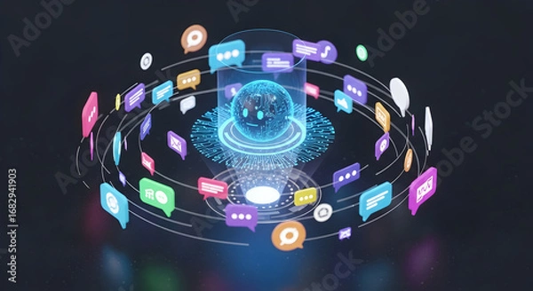 Obraz Futuristic Communication and Social Media Concept.