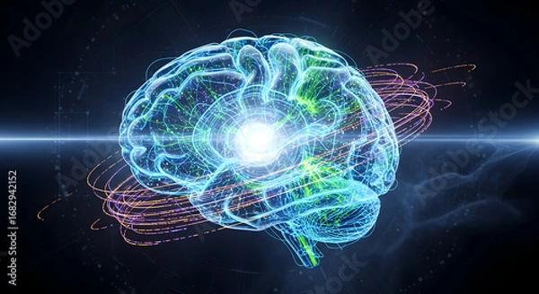 Obraz Glowing Brain with Energy and Neural Connections.