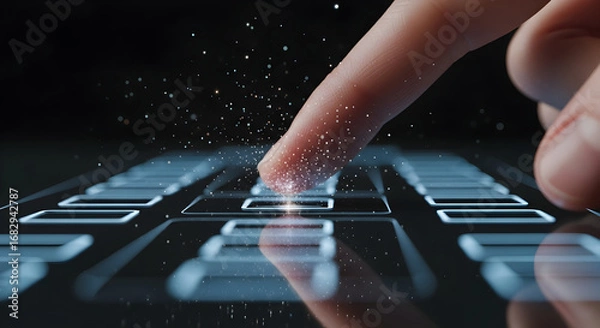Obraz Finger Touching Futuristic Digital Keyboard Interface.