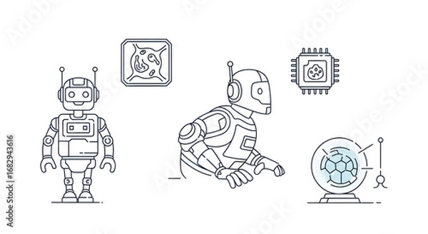 Obraz Line Art Robots and Technology Icons.
