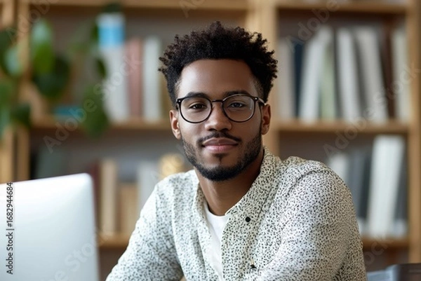 Fototapeta Young businessman practicing mindfulness meditation at his office desk, promoting mental wellness during work hours, Generative AI