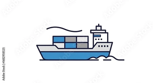 Fototapeta Modern cargo ship illustration delivering goods globally, perfect for logistics, shipping, and international trade projects with a clean, vibrant design