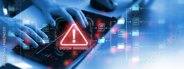 Obraz Warning alert  a hacked document data system.Protect your important files and documents.System hack warning alert.System hack warning alert.Ensure privacy, prevent unauthorized access.