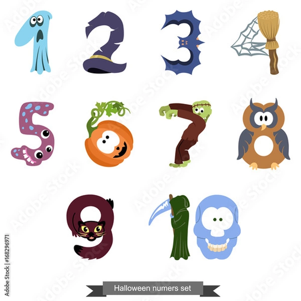 Fototapeta Numbers like symbols of the Halloween / Solid fill vector cartoon illustration
