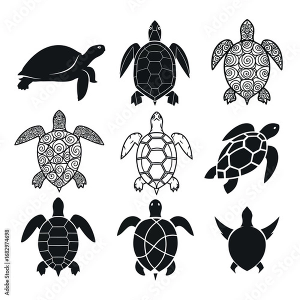 Fototapeta Vector illustration of set of turtle silhouettes for design use