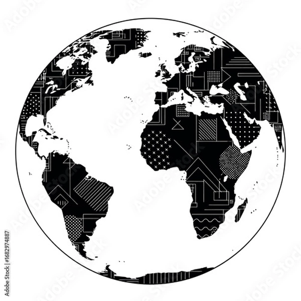 Fototapeta Vector illustration of world map illustration with geometric patterns