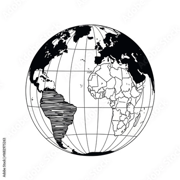 Fototapeta Vector illustration of illustration of a world globe showing continents