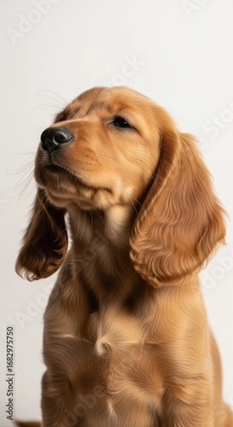 Fototapeta Cute golden retriever puppy sitting isolated on white background
