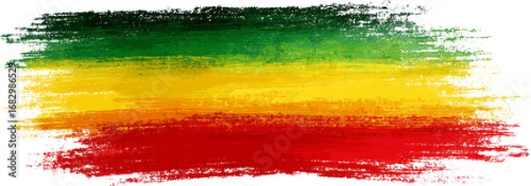Fototapeta Expressive brush stroke background with rasta color green, yellow, red