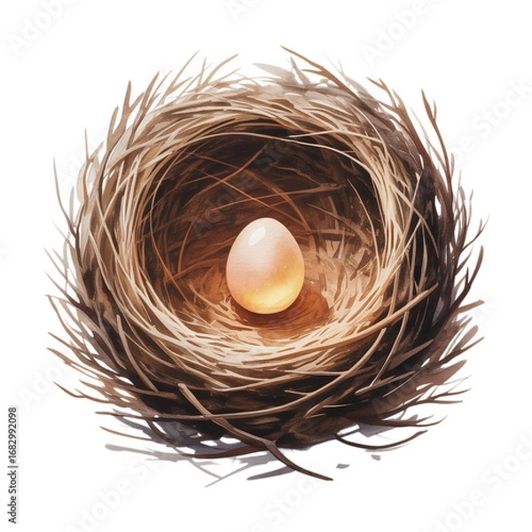 Fototapeta Warm and inviting bird's nest with a single glowing egg, hope and life