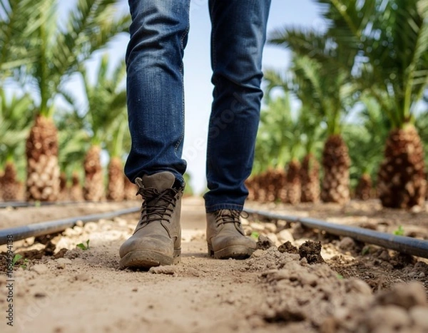 Fototapeta Walking Through Palm Tree Plantation A Farmer's Journey