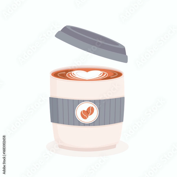 Fototapeta Cute cartoon cappuccino paper cup vector illustration