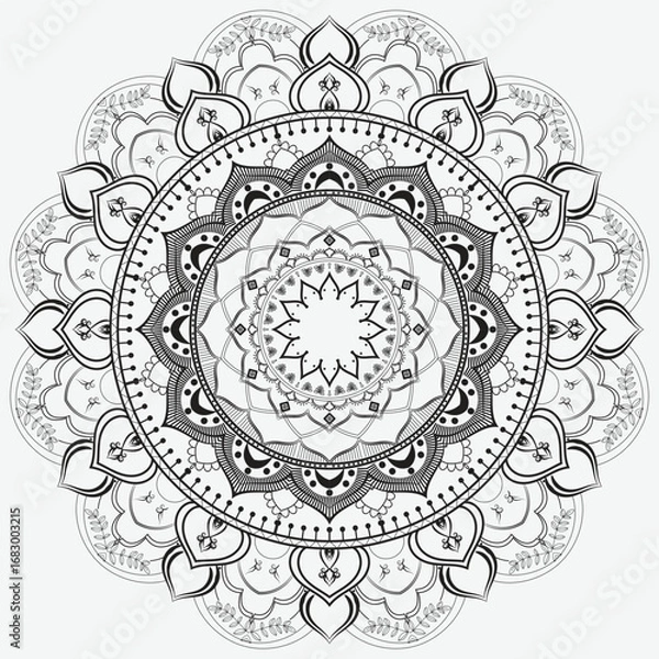 Obraz Vector illustration of an ornate round lace frame with a vintage floral ornament pattern border design