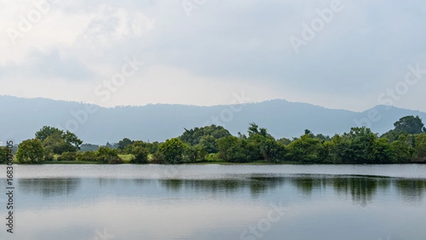 Obraz lake, forest and mountains