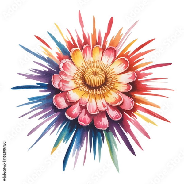 Fototapeta Vibrant watercolor flower explosion in a burst of color and energy
