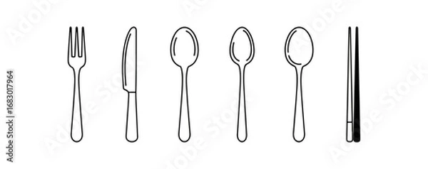 Fototapeta White cutlery set on black background