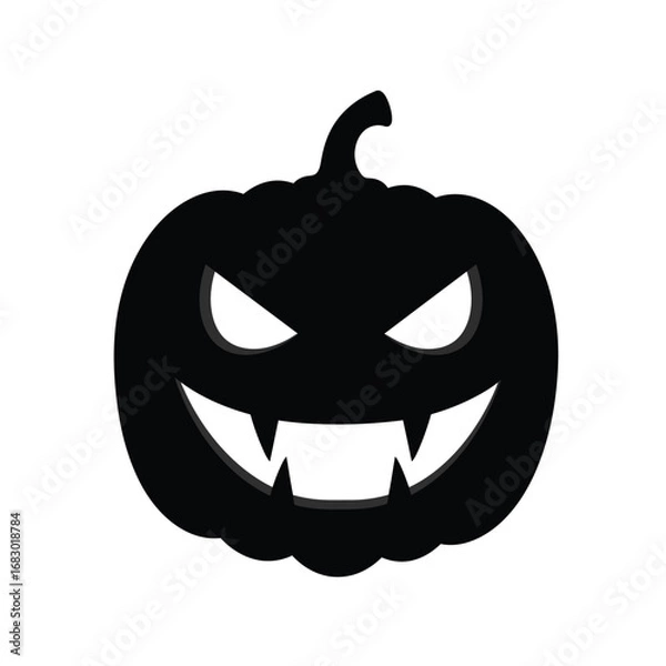 Fototapeta Black pumpkin with sharp vampire teeth and glowing eyes