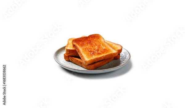 Fototapeta Toast bread on a plate. Pieces of white toasted bread for breakfast. Isolated on a white background.