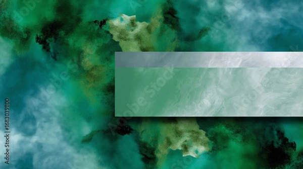 Obraz Painterly wash with organic brush textures fading from saturated emerald to pale aqua, composition balanced with a plain strip for headline placement.