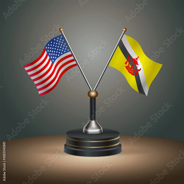 Obraz United States (USA) relations and Brunei table flag with gradient color background.